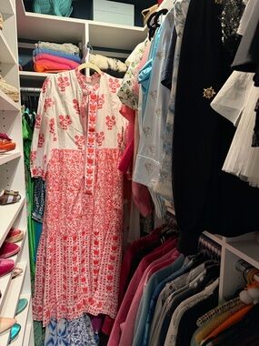 Pink City Prints Panama dress (red pink floral) NWOT